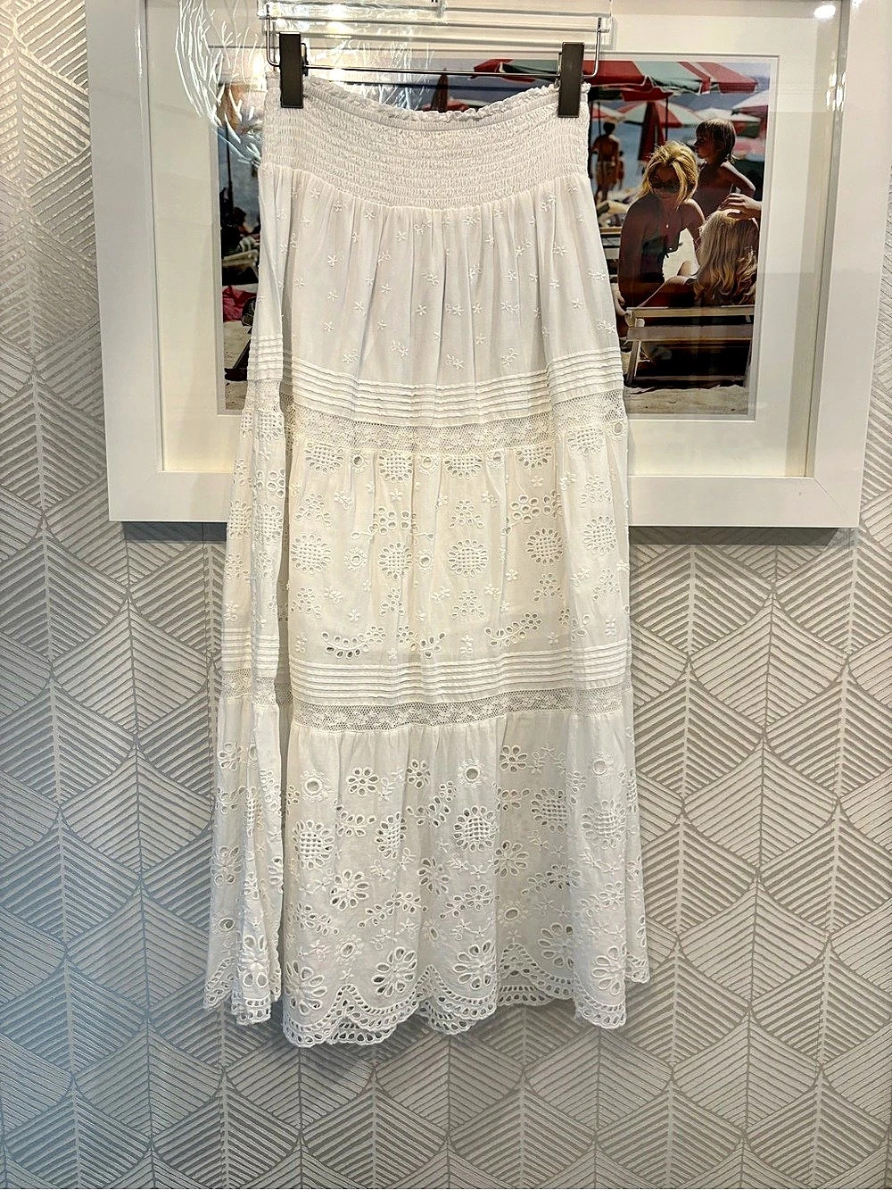 LoveShackFancy Embroidered Eyelet Maxi Skirt in White Size Medium Like New